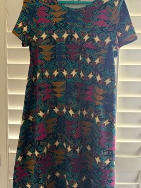 Women’s Short Sleeve Printed Dress in Teal & Purple